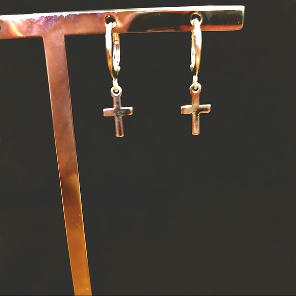 Sterling Silver Cross Hoop Earring 🙏 ✝️ - Picture 2 of 8